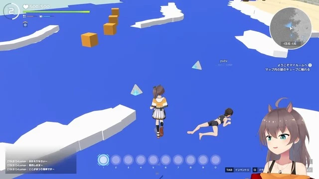 Lunaさんのマイルーム訪問
カラーブロックで表現された海を泳いでいる
-夏色まつり降臨祭-