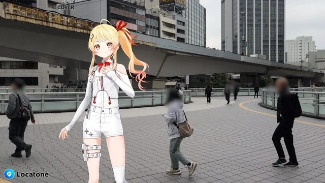 『フィーリングラデーション』のMVで奏ちゃんが実際に通った渋谷の歩道橋で、ステージ衣装の奏ARと一緒に撮影した写真。ロケ地訪問。【ReGLOSS渋谷さんぽ中AR撮影】