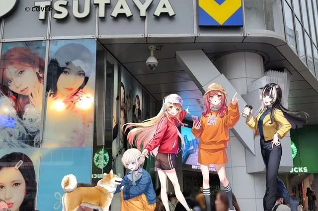 渋谷TSUTAYA前でReGLOSSメンバー全員集合のARと並んで撮影した様子。イベント開始地点。【ReGLOSS渋谷さんぽ中AR撮影】