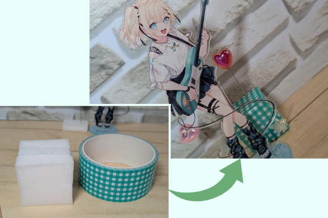 メラミンスポンジにテープ巻いてデコレーションシール ハートを固定する土台に